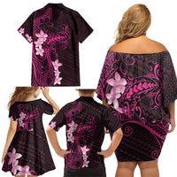 Pink Hawaii Family Matching Off Shoulder Short Dress and Hawaiian Shirt Hammerhead Shark Tattoo Curve Polynesian - Polynesian Pride