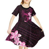 Pink Hawaii Kid Short Sleeve Dress Hammerhead Shark Tattoo Curve Polynesian - Polynesian Pride