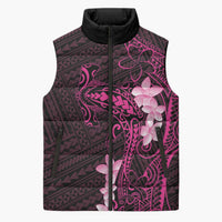Pink Hawaii Sleeveless Puffer Jacket Hammerhead Shark Tattoo Curve Polynesian - Polynesian Pride