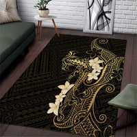 Black and Gold Hawaii Area Rug Hammerhead Shark Tattoo Curve Polynesian - Polynesian Pride