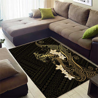 Black and Gold Hawaii Area Rug Hammerhead Shark Tattoo Curve Polynesian - Polynesian Pride