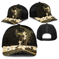 Black and Gold Hawaii Baseball Net Cap Hammerhead Shark Tattoo Curve Polynesian - Polynesian Pride