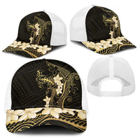 Black and Gold Hawaii Baseball Net Cap Hammerhead Shark Tattoo Curve Polynesian - Polynesian Pride