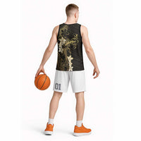 Black and Gold Hawaii Basketball Jersey Hammerhead Shark Tattoo Curve Polynesian - Polynesian Pride