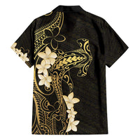 Black and Gold Hawaii Family Matching Long Sleeve Bodycon Dress and Hawaiian Shirt Hammerhead Shark Tattoo Curve Polynesian - Polynesian Pride