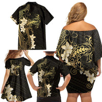 Black and Gold Hawaii Family Matching Off Shoulder Short Dress and Hawaiian Shirt Hammerhead Shark Tattoo Curve Polynesian - Polynesian Pride