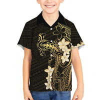 Black and Gold Hawaii Family Matching Short Sleeve Bodycon Dress and Hawaiian Shirt Hammerhead Shark Tattoo Curve Polynesian - Polynesian Pride
