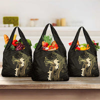 Black and Gold Hawaii Grocery Bag Hammerhead Shark Tattoo Curve Polynesian - Polynesian Pride