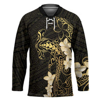 Black and Gold Hawaii Hockey Jersey Hammerhead Shark Tattoo Curve Polynesian - Polynesian Pride