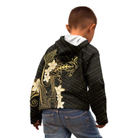 Black and Gold Hawaii Kid Hoodie Hammerhead Shark Tattoo Curve Polynesian - Polynesian Pride