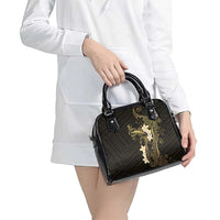 Black and Gold Hawaii Shoulder Handbag Hammerhead Shark Tattoo Curve Polynesian - Polynesian Pride