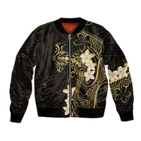 Black and Gold Hawaii Sleeve Zip Bomber Jacket Hammerhead Shark Tattoo Curve Polynesian - Polynesian Pride