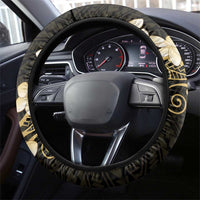 Black and Gold Hawaii Steering Wheel Cover Hammerhead Shark Tattoo Curve Polynesian - Polynesian Pride