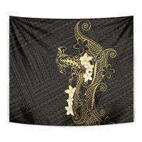 Black and Gold Hawaii Tapestry Hammerhead Shark Tattoo Curve Polynesian - Polynesian Pride