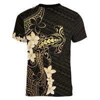 Black and Gold Hawaii Women V-Neck T-Shirt Hammerhead Shark Tattoo Curve Polynesian - Polynesian Pride