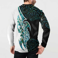 Proud Aotearoa Button Sweatshirt Maori Silver Fern Mix Paua Shell Pattern LT14 - Polynesian Pride