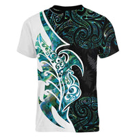 Proud Aotearoa Women V-Neck T-Shirt Maori Silver Fern Mix Paua Shell Pattern