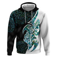 Proud Aotearoa Zip Hoodie Maori Silver Fern Mix Paua Shell Pattern LT14 Pullover Hoodie Black - Polynesian Pride