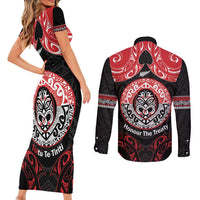 Aotearoa Toitu Te Tiriti Couples Matching Short Sleeve Bodycon Dress and Long Sleeve Button Shirt Haka Tiki Honour The Treaty