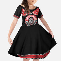 Aotearoa Toitu Te Tiriti Family Matching Mermaid Dress and Hawaiian Shirt Haka Tiki Honour The Treaty LT14 Daughter's Dress Black - Polynesian Pride