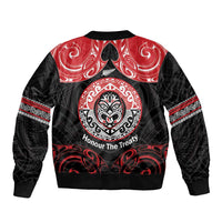 Aotearoa Toitu Te Tiriti Sleeve Zip Bomber Jacket Haka Tiki Honour The Treaty