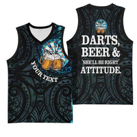 Personalized New Zealand Darts Beer Basketball Jersey Paua Shell Aotearoa Maori Tattoo - Polynesian Pride