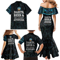 Personalized New Zealand Darts Beer Family Matching Mermaid Dress and Hawaiian Shirt Paua Shell Aotearoa Maori Tattoo - Polynesian Pride