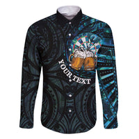 Personalized New Zealand Darts Beer Family Matching Off The Shoulder Long Sleeve Dress and Hawaiian Shirt Paua Shell Aotearoa Maori Tattoo - Polynesian Pride