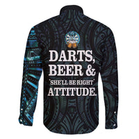 Personalized New Zealand Darts Beer Family Matching Off The Shoulder Long Sleeve Dress and Hawaiian Shirt Paua Shell Aotearoa Maori Tattoo - Polynesian Pride
