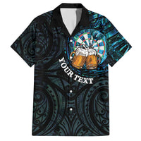 Personalized New Zealand Darts Beer Family Matching Off Shoulder Short Dress and Hawaiian Shirt Paua Shell Aotearoa Maori Tattoo - Polynesian Pride