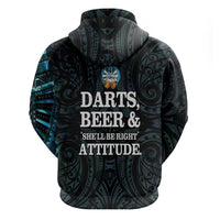 Personalized New Zealand Darts Beer Hoodie Paua Shell Aotearoa Maori Tattoo - Polynesian Pride