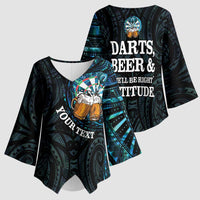 Personalized New Zealand Darts Beer Kimono Sleeve Blouse Paua Shell Aotearoa Maori Tattoo - Polynesian Pride