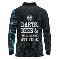 Personalized New Zealand Darts Beer Long Sleeve Polo Shirt Paua Shell Aotearoa Maori Tattoo - Polynesian Pride