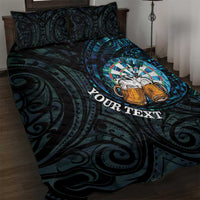 Personalized New Zealand Darts Beer Quilt Bed Set Paua Shell Aotearoa Maori Tattoo - Polynesian Pride