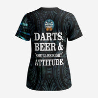 Personalized New Zealand Darts Beer Scrub Top Paua Shell Aotearoa Maori Tattoo LT14 - Polynesian Pride