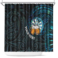 Personalized New Zealand Darts Beer Shower Curtain Paua Shell Aotearoa Maori Tattoo - Polynesian Pride