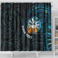 Personalized New Zealand Darts Beer Shower Curtain Paua Shell Aotearoa Maori Tattoo - Polynesian Pride