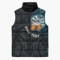 Personalized New Zealand Darts Beer Sleeveless Puffer Jacket Paua Shell Aotearoa Maori Tattoo - Polynesian Pride