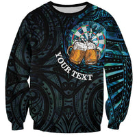 Personalized New Zealand Darts Beer Sweatshirt Paua Shell Aotearoa Maori Tattoo LT14 Unisex Black - Polynesian Pride