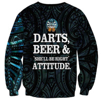 Personalized New Zealand Darts Beer Sweatshirt Paua Shell Aotearoa Maori Tattoo LT14 - Polynesian Pride