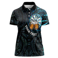 Personalized New Zealand Darts Beer Women Polo Shirt Paua Shell Aotearoa Maori Tattoo - Polynesian Pride