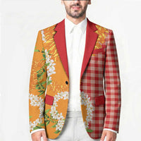 Prince Kuhio Aloha Hawaii Blazer Plumeria Ilima Lei Palaka Motifs