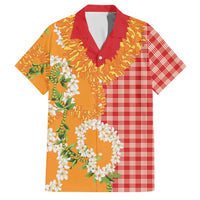 Prince Kuhio Aloha Hawaii Family Matching Short Sleeve Bodycon Dress and Hawaiian Shirt Plumeria Ilima Lei Palaka Motifs LT14 Dad's Shirt - Short Sleeve Red - Polynesian Pride