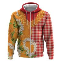 Prince Kuhio Aloha Hawaii Hoodie Plumeria Ilima Lei Palaka Motifs LT14 Zip Hoodie Red - Polynesian Pride
