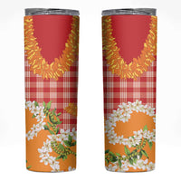 Prince Kuhio Aloha Hawaii Skinny Tumbler Plumeria Ilima Lei Palaka Motifs