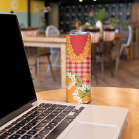 Prince Kuhio Aloha Hawaii Skinny Tumbler Plumeria Ilima Lei Palaka Motifs
