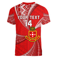 Personalised Tonga College Alete Women V Neck T Shirt Kolisi Tonga Ngatu Pattern LT14 - Polynesian Pride