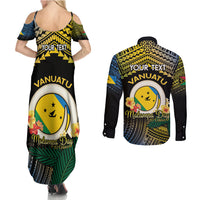 Personalised Malampa Day Couples Matching Summer Maxi Dress and Long Sleeve Button Shirt Vanuatu Provinces Polynesian Pattern