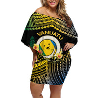 Personalised Malampa Day Family Matching Off Shoulder Short Dress and Hawaiian Shirt Vanuatu Provinces Polynesian Pattern