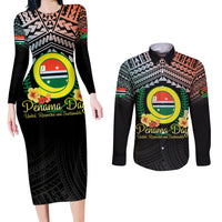 Personalised Penama Day Couples Matching Long Sleeve Bodycon Dress and Long Sleeve Button Shirt Vanuatu Provinces Polynesian Pattern